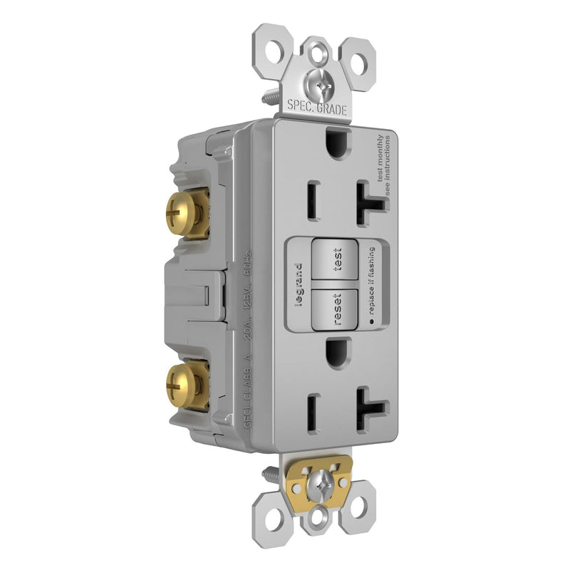 Legrand Radiant 2097GRYCCD12 20 Amp GFCI Self Test Decorator Duplex Outlet, Gray with Screwless Wall Plate (1 Count) 1 Pack With Wall Plate