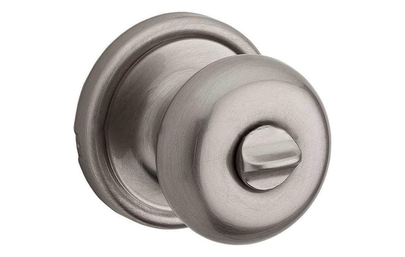 Kwikset Hancock Interior Privacy Door Knob with Lock, Door Handle For Bathroom and Bedroom, Satin Nickel, Keyless Push Button Lock Doorknob