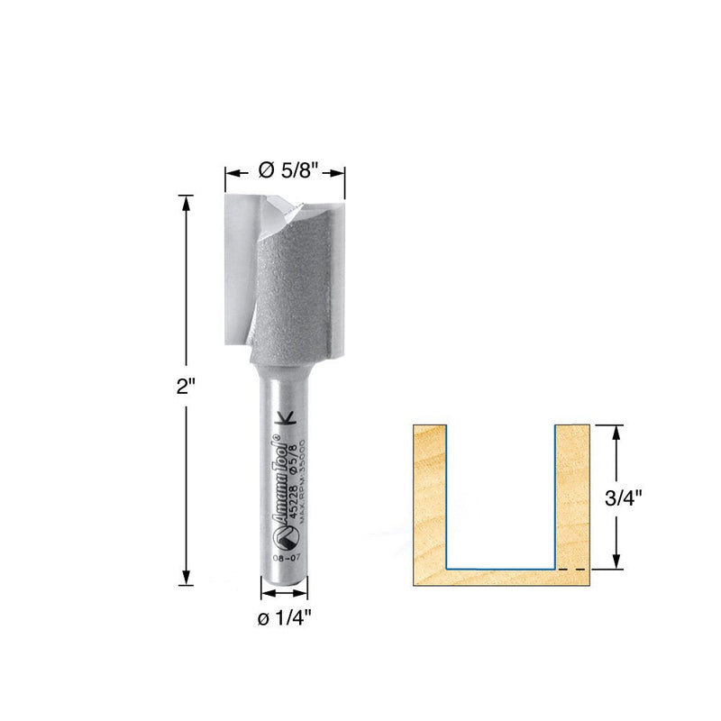 Amana Tool - 45228 Carbide Tipped Straight Plunge High Production 5/8 Dia x 3/4 x 1/4"
