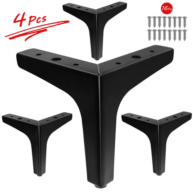 4pcs 6 Inch Furniture Legs, Modern Style Furniture Sofa Legs Metal Matte Black Triangle Feet for Table Cupboard Sofa Couch Chair 6" / 15cm, 4 Pcs