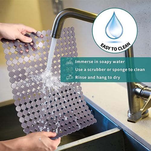 Kitchen Sink Protector Mat - 2Pack Adjustable Sink Protectors for Kitchen Stainless Steel Sink - Fast Draining Sink Mats for Bottom Of Kitchen Sink - Dishes and Glassware - Easy to Clean & Diy Cut Black transparent