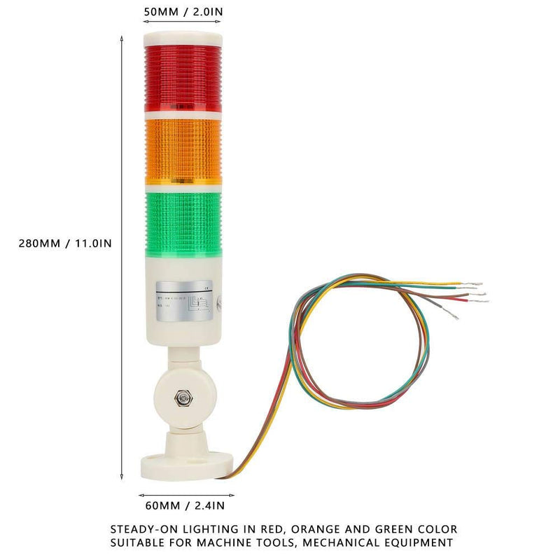 LED Warning Light,Industrial Red/Orange/Green CNC Machine Indicator Alarm Tower Light Safety Stack with Buzzer Sound for Machine Tools, Mechanical Equipment 24VDC