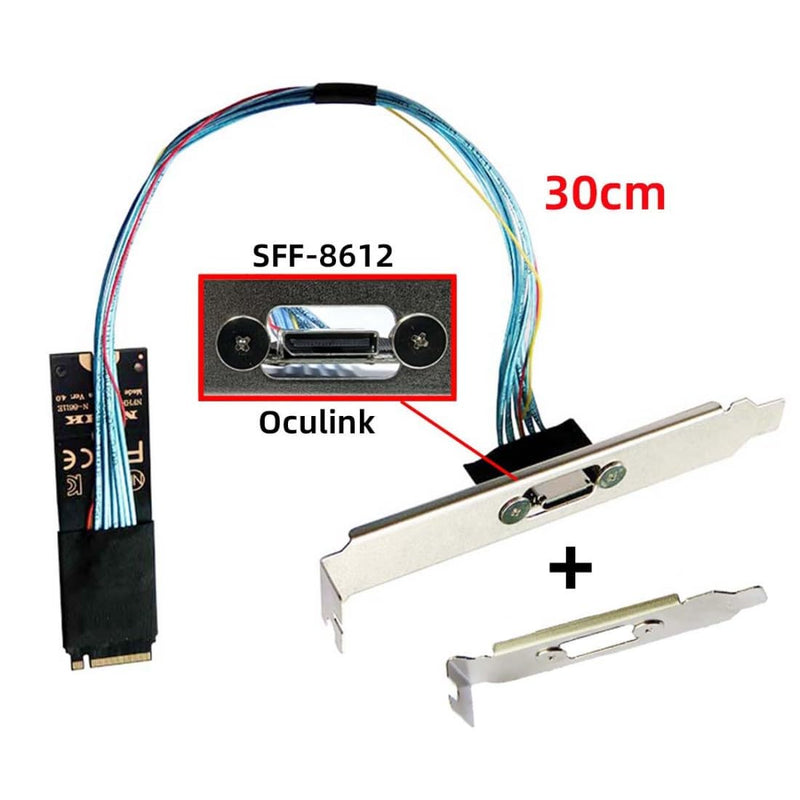 chenyang Oculink SFF-8612 to PCI-E 4.0 NVME M.2 M-Key Host Extension Cable Adapter with 8/12cm Slot Bracket for External Graphics Card & SSD 2230mm/2242mm/2260mm/2280mm Bracket