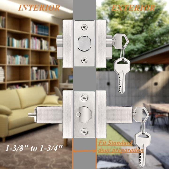 Probrico Square Entrance Lever with Double Cylinder Deadbolt Set Keyed Alike Combo Pack(for Office and Front Door), Heavy Duty Satin Nickel Entry Door Lockset for Right and Left Side, 1 Pack Brushed Nickel