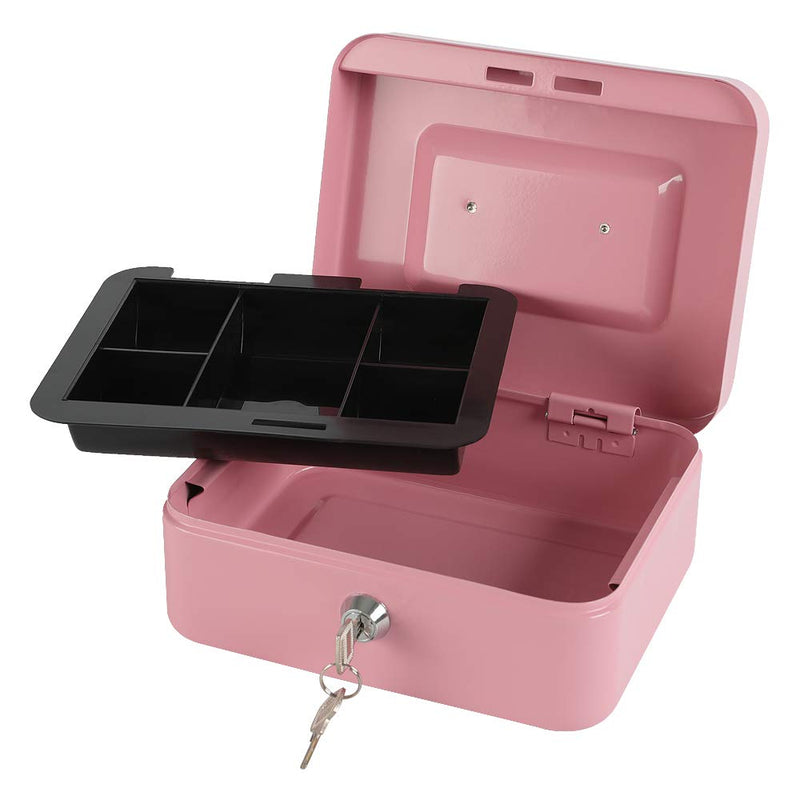 xydled Locking Steel Medium Cash Box with Removable Coin Tray and Key Lock,7.87"x 6.30"x 3.54",Pink Pink