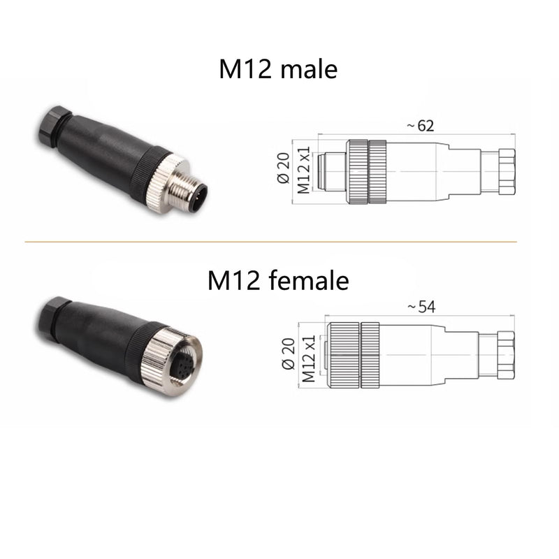 5Pcs M12 4 Pin Female Connector, Field Assembly Wireable Adapter 12mm IP67 Waterproof Straight Sensor A Code Unshiled Industrial Circular Connector for Electric Bicycles PG7 Cable 250V 4A