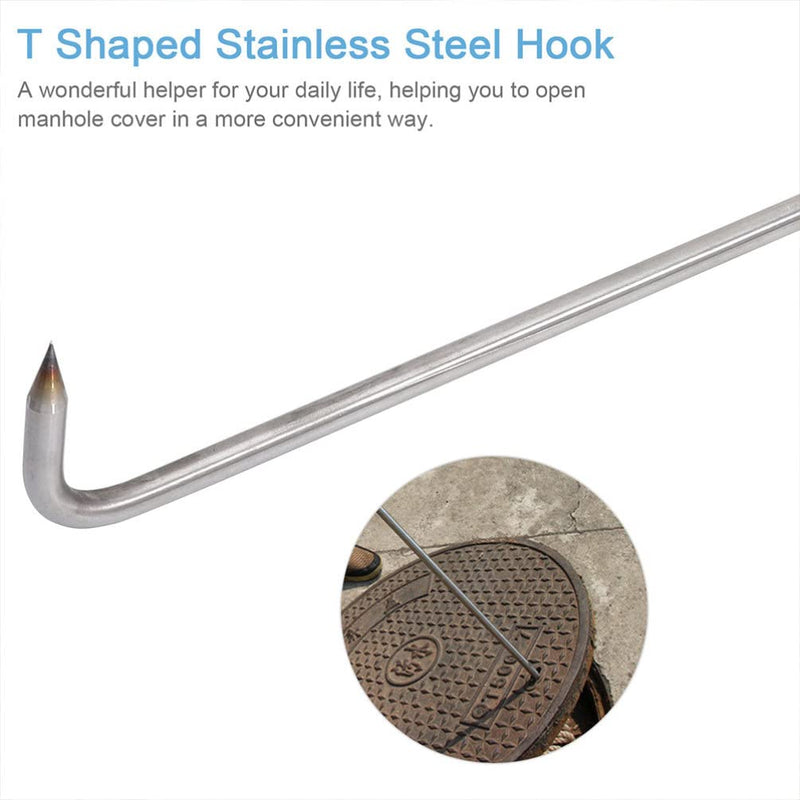 GANAZONO 2Pcs T-Hook Manhole Cover Lifter Pigtail Food Flipper Drain Cover Lifting Tool t Post Driver Rigid Sewer lid Hook Hooks for Keys Heavy-Duty Hook Puller Ceiling Stainless Steel 38X15.2CM - NewNest Australia