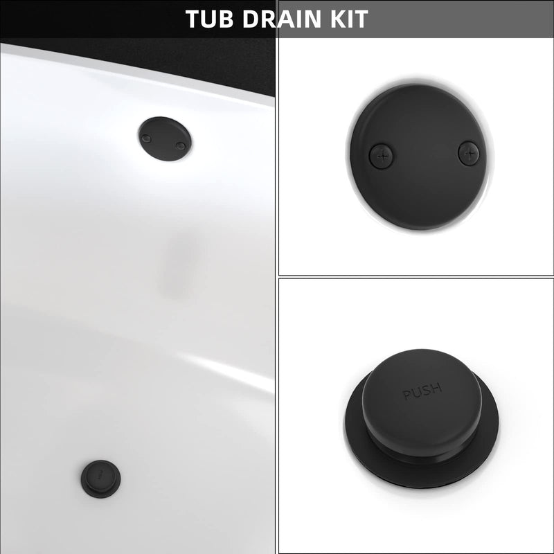 Matte Black Bath Tub Drain and Overflow Kit, Universal All Metal Tip-Toe Bathtub Drain Replacement Kit with Fine/Coarse Thread Matte Black