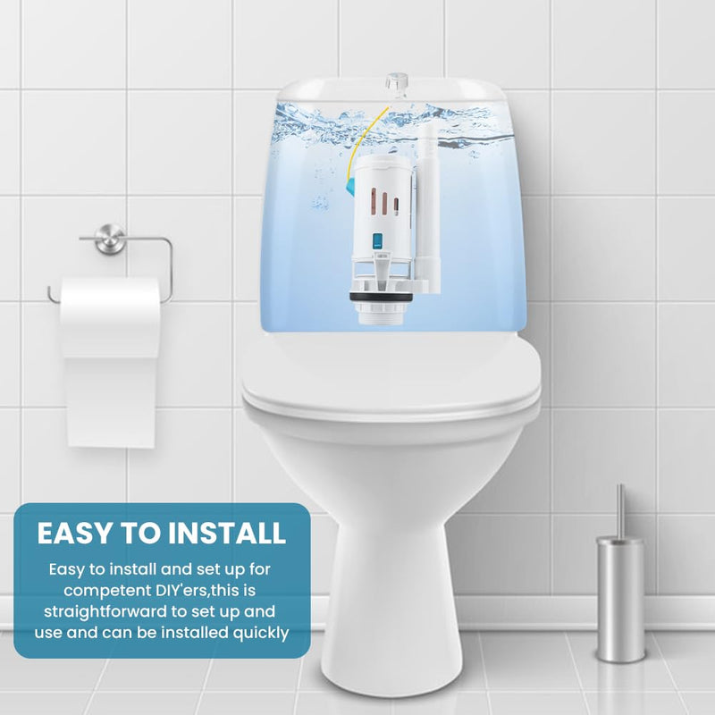 Toilet Dual Flush Valve with Push Button, Toilet Flush System Replacement Adjustable Universal 2" Outlet 280mm Cable Cistern Flush Replacement HK064