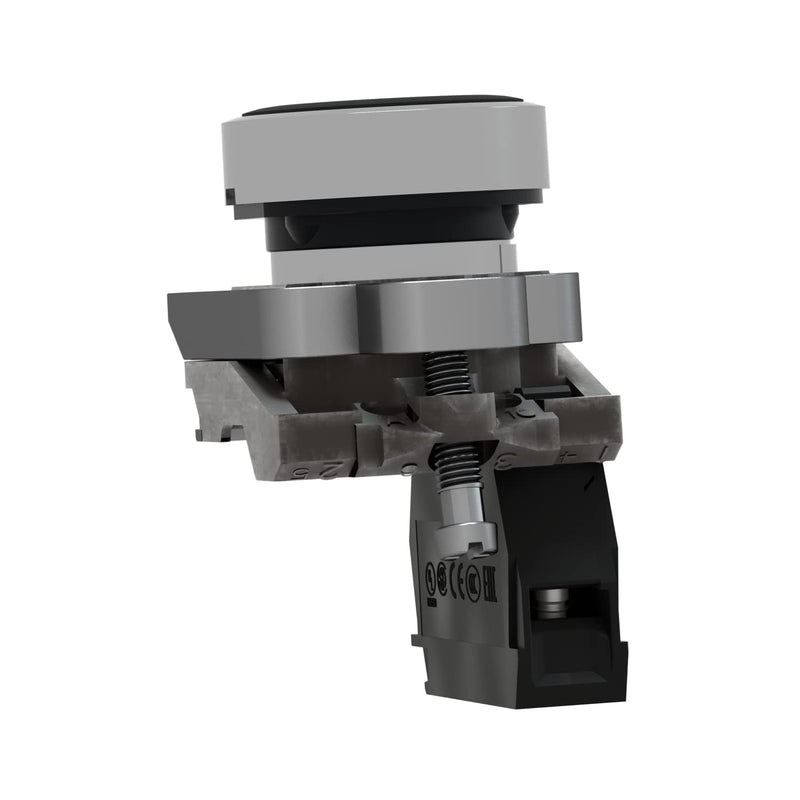 Schneider Electric XB4BA21 Push Button Switch for Industrial Machinery, Chromium Plated Metal Bezel, Fits 22mm Diameter Cutouts, Spring Return, 1NO, Black Flush