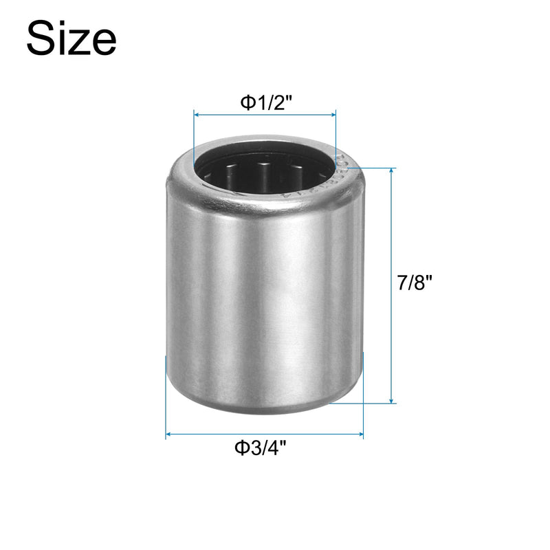 uxcell 2 Pcs RCB081214 Needle Roller Bearings One Way Bearing 1/2 x 3/4 x 7/8 inch, Chrome Steel Bearing