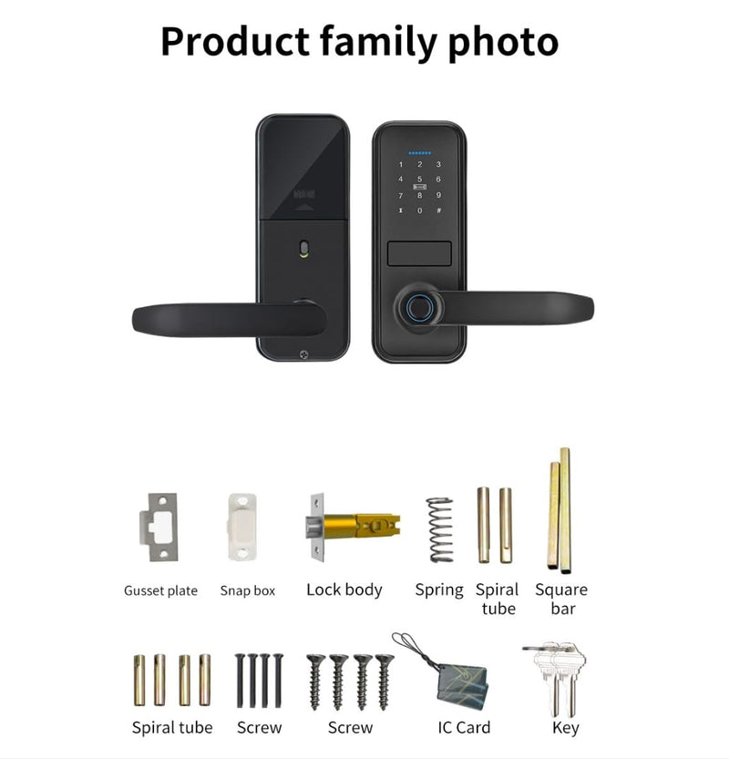 Smart Lock, Keyless Entry Door Lock with Sleek Matte Black Handle, Electronic Keypad Deadbolt, Fingerprint & Touchscreen Keypad, Biometric Door Lock, Bluetooth Smart Lock for Front Door (Black)
