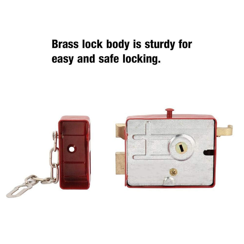 Dead Bolt Lock with Keys,Heavy Duty Deadbolt Lock for Wooden Iron Door,Hardened Metal Throw Bolt,Anti-Rust Golden Oil Finish,Angle Strike Door Security Lock,Red