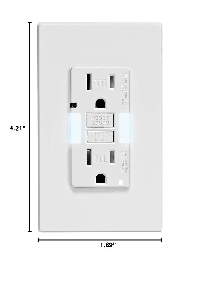 Leviton GFCI Outlet with Guidelight, 15 Amp, Self Test, Tamper-Resistant with LED Indicator Light, Replaces Plugged in Night Light, GFNL1-W, White GFCI, Guidelight