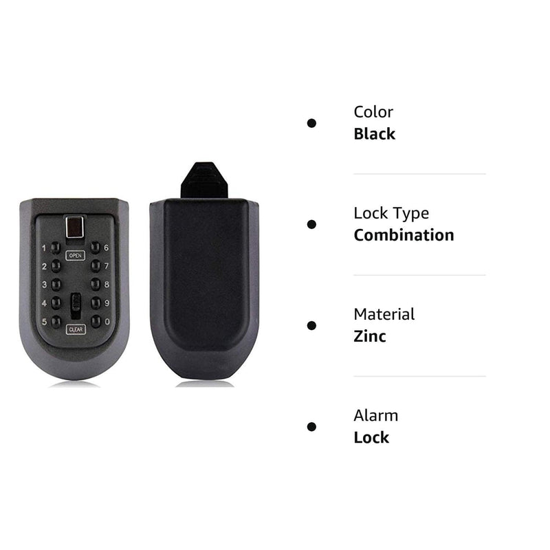 Indoor & Outdoor Key Lock Box Wall Mounted Push Button Combination Key Safe Storage Security Lock Box with Black Rubber Cover & Wall Bolt Fixings for 5 to 7 Mortise Style Keys
