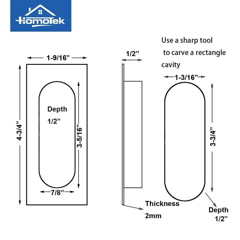 HOMOTEK 4 Pack 120mm Flush Sliding Closet Door Pulls, Recessed Finger Pulls for Sliding Barn Bypass Door Handles, Cabinet Drawer Rectangular Invisible Pull- Small Size 4.75 in, Black Small-12cm 4Pack-Black