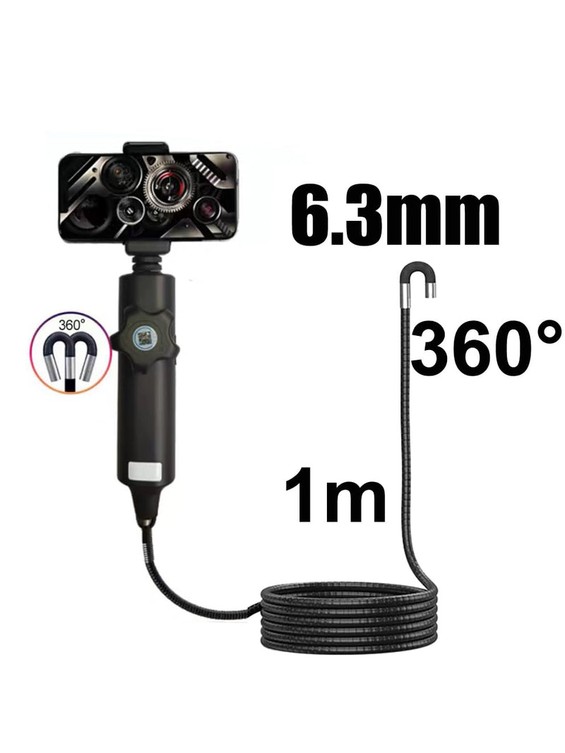 Articulating Borescope Inspection Camera, 0.24in,180° Rotatable Head, 1M/3.28FT, IP67 Waterproof, 6 LED Lights, Android iOS Compatible black