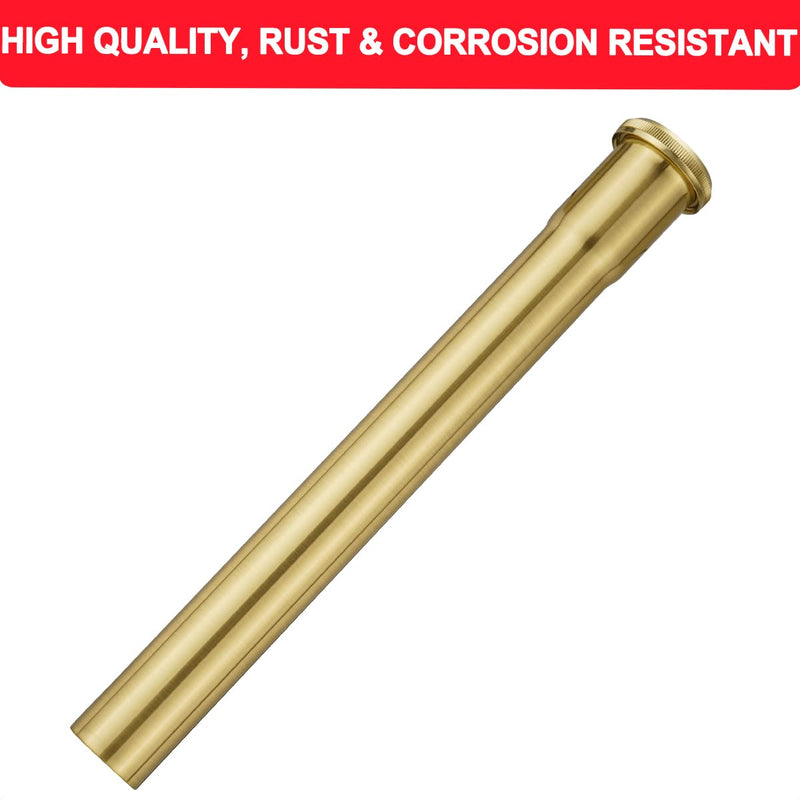 1-1/4 O.D x 12" Brass Slip Joint Extension Tube, Heavy Duty Extension Tube for Bathroom Sink Drain Tailpiece, Brushed Gold