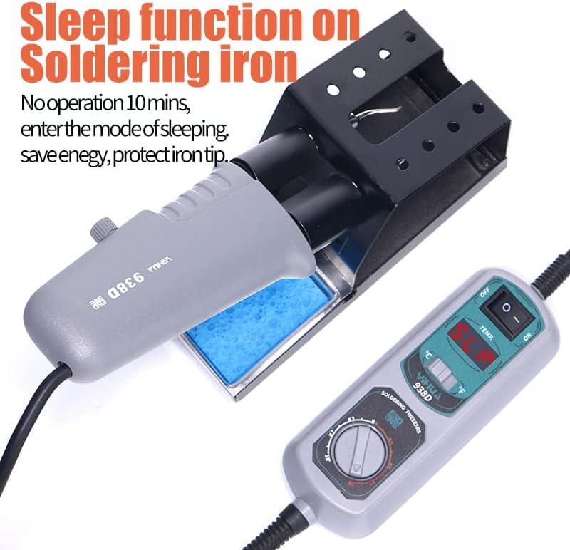 938D Mini Soldering Tweezers Station, 60W 110V Portable SMD Soldering Iron with LCD Display, PID Temp Control, Auto Sleep, Hot Tweezers for Desoldering SMT Components