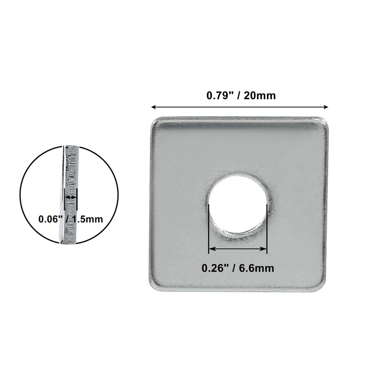 10pcs M6 Square Bearing Plate Washer, 304 Stainless Steel Flat Pad Spacer Gasket Hardware Fastener, Heavy Duty Square Washers Plate, 0.26"(ID) x0.79"x0.79"x0.06" M6-0.26"(ID)x0.79"x0.79"x0.06"