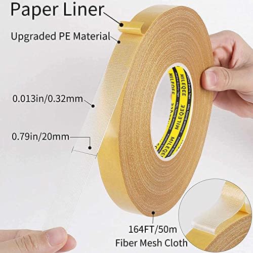 2Pack Double Sided Fabric Tape Heavy Duty, 0.79" x 164FT (328FT Total) Extra Large High Tack Sticky Cloth Mounting Tape, Strong 2 Sided Wall Adhesive Strips for Crafts, Rugs, All Purpose 2 Pack, Each 0.79" x 164FT
