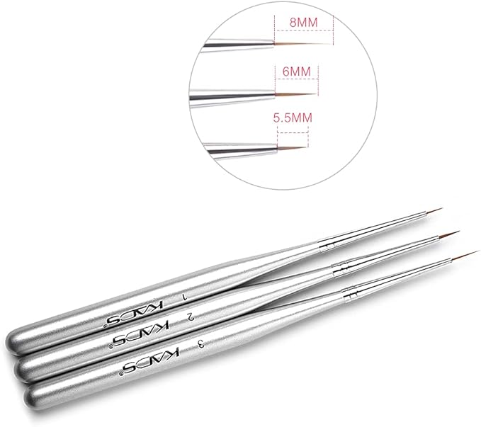 KADS Nail Liner Brushes 3pcs Set Ultra Fine Liner Brush 5.5mm 6mm 8mm Gel Nail Brush Nail Brush Painting Nail Art Tools - NewNest Australia