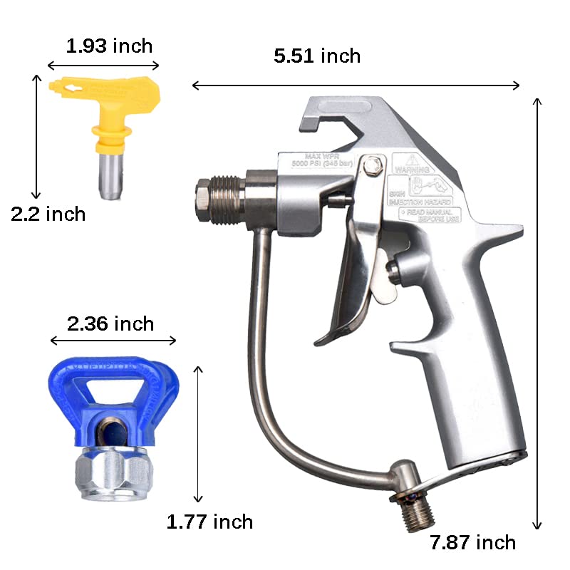 JOLINO 243283 Silver Plus Gun 5000 PSI Airless Paint Spray Gun with 517 tip and Holder
