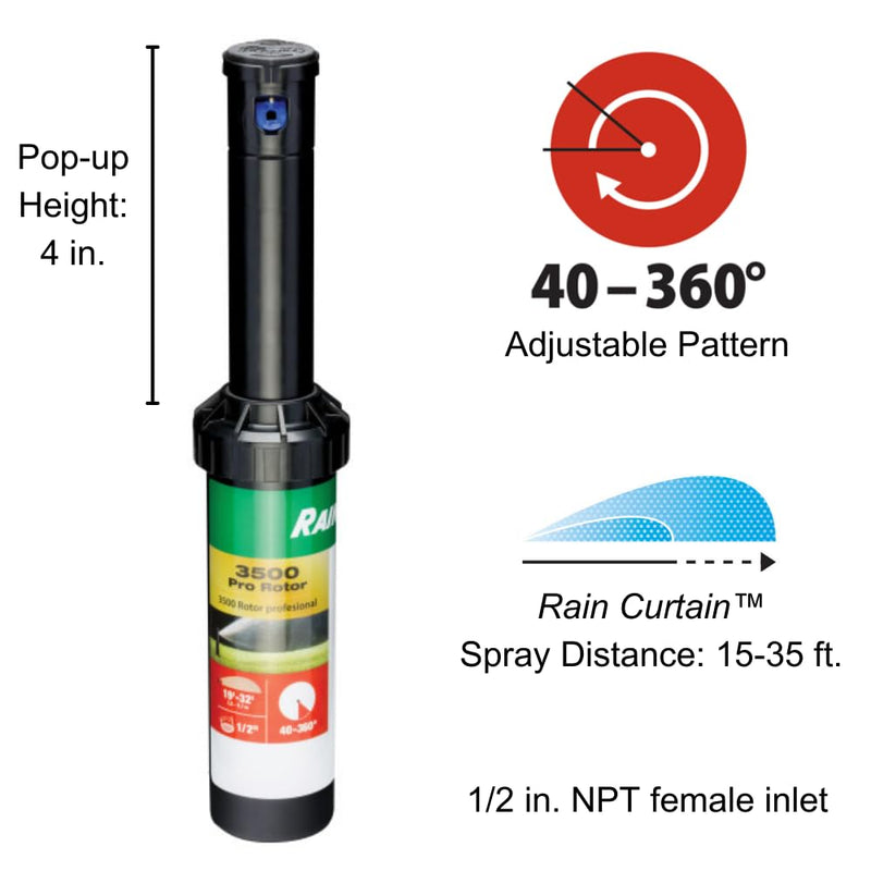 Rain Bird CP3504PC Pro Rotor with Rain Curtain Nozzle Set, 40° - 360° Pattern, 15' - 35' Spray Distance 15' - 35' 1-Pack