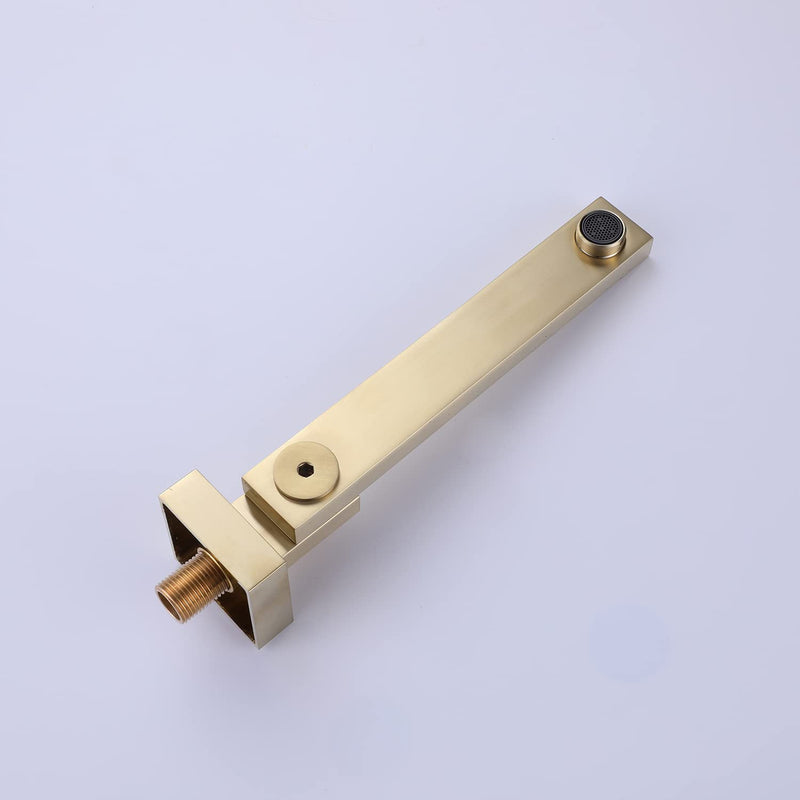 Folding Tub Spout, 180° Swivel Wall Mounted Bathtub Tub Basin Spout 1/2 NPT Thread Square Stainless Steel Bathroom Bathtub Shower Mixer Water Outlet, Brushed Gold