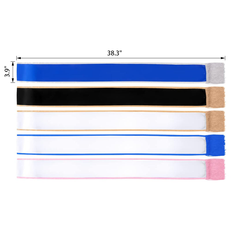 Plain Sash with Tassels Blank Satin Sash for Adults 3.9" Wide x 74.8" in Total Length Blue With Silver Border