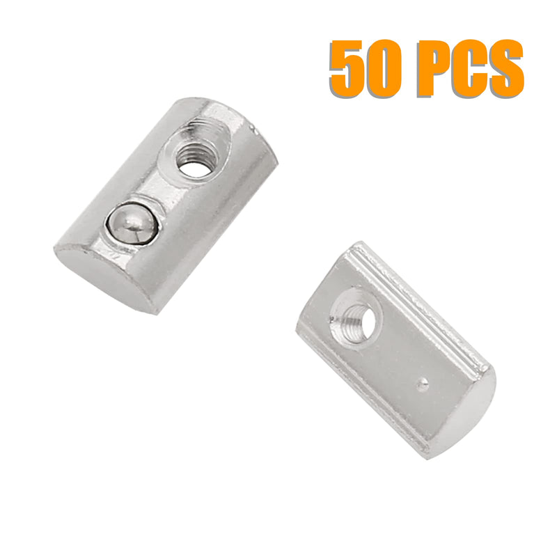 50Pcs M3 Spring T Nut 2020 Aluminum Extrusion T Nuts, Roll-in T Spring Nuts, M3 Half Round T Nut Tee Slot Nuts for 3D Printer, CNC Router, 2020 Series Aluminum Extrusion Profile with Slot 6mm 50 Pack 2020 Series M3