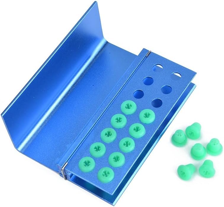 3Pcs Lab Bur Holder Block Aluminum Autoclavable Box Burs Storage Case 16 Holes Bur Holders with Sillicon Cover Blue