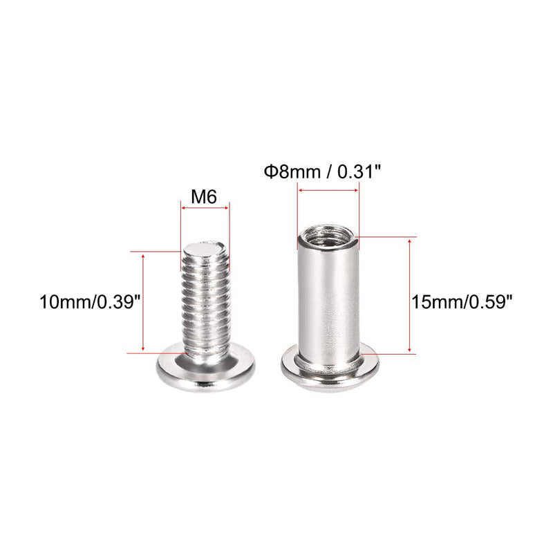 uxcell Screw Post Fit for 5/16"(8mm) Hole Dia, Male M6x10mm Belt Buckle Binding Bolts Leather Fastener Carbon Steel 10 Sets 10mm