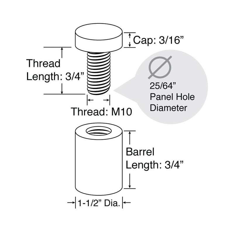 Stainless Steel Standoff 1-1/2 Inch Diameter x 3/4 Inch Barrel Length Brushed Finish for PVC, Glass and Acrylic Sign Stand Off Wall Anchors and Screws 4 Piece Pack for Heavy Signs