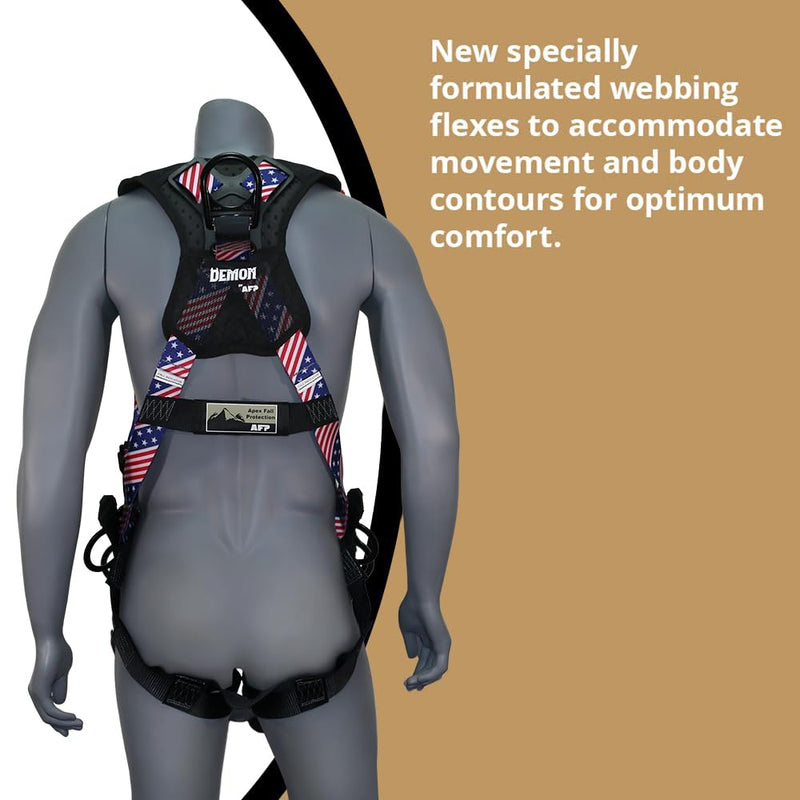 AFP Demon Fall Protection Comfortable Safety Harness (OSHA/ANSI PPE) Harness Only American Flag Universal