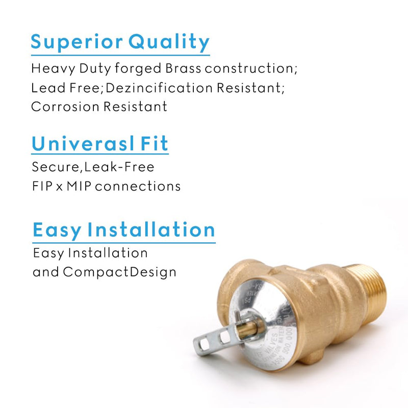 150Psi Temperature and Pressure Relief Valve, with 3/4-Inch Pipe Thread, Brass Pressure Reducing Valve for Water Heater and Hot Water Storage Tanks, Lead-free Copper, CSA