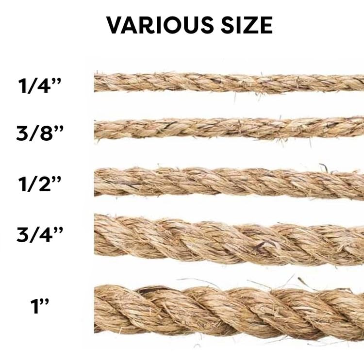Twisted Sisal Rope – 50' X 1/4" Sisal Twine – Multipurpose Rope for Cat Scratcher, DIY Projects, Gardening, Arts & Crafts – Industrial Strength Natural Sisal String Rope (1/4 Inch X 50 Feet) 1/4 Inch X 50 Feet