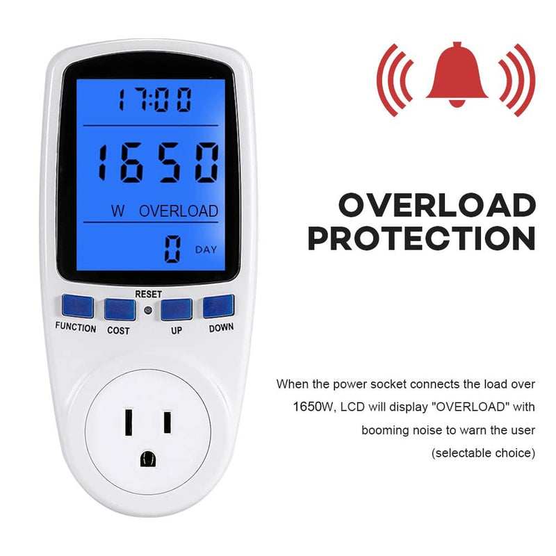 YOUTHINK Electricity Usage Monitor, Power Meter Plug Home Energy Consumption Analyzer with Digital LCD Display Overload Protection Watt Volt Amps Wattage KWH