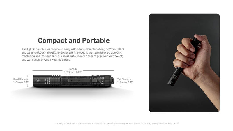 Nitecore MT2A Pro EDC Flashlight, 1000 Lumens, 279 Yard Beam, USB-C Rechargeable, Dual Power with AA Compatibility, Compact Waterproof Slim Penlight, Including NitecoreS Sticker