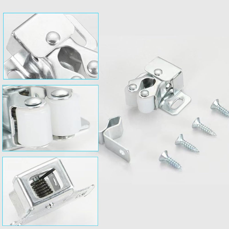 6 Pack Cabinet Latch - Double Roller Catch Hardware for Cupboard Closet Kitchen Cabinet Door Latches and RV Cabinet, Silver