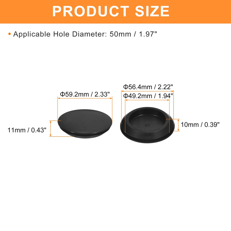 uxcell 1Pcs Silicone Plugs, Rubber Round Snap in Locking Hole Plugs for 50mm Hole, Hole Stoppers Waterproof Hole Plug for Metal Tube, Furniture End Caps Inserts, Black 1