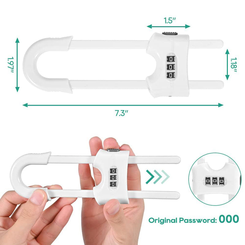 4 Packs U-Shaped Sliding Cabinet Locks, Baby Proofing Cabinets with Adjustable Child Safety Lock, Childproof Latches for Knobs, Handles on Kitchen Doors and Home Drawers Closet 1- White