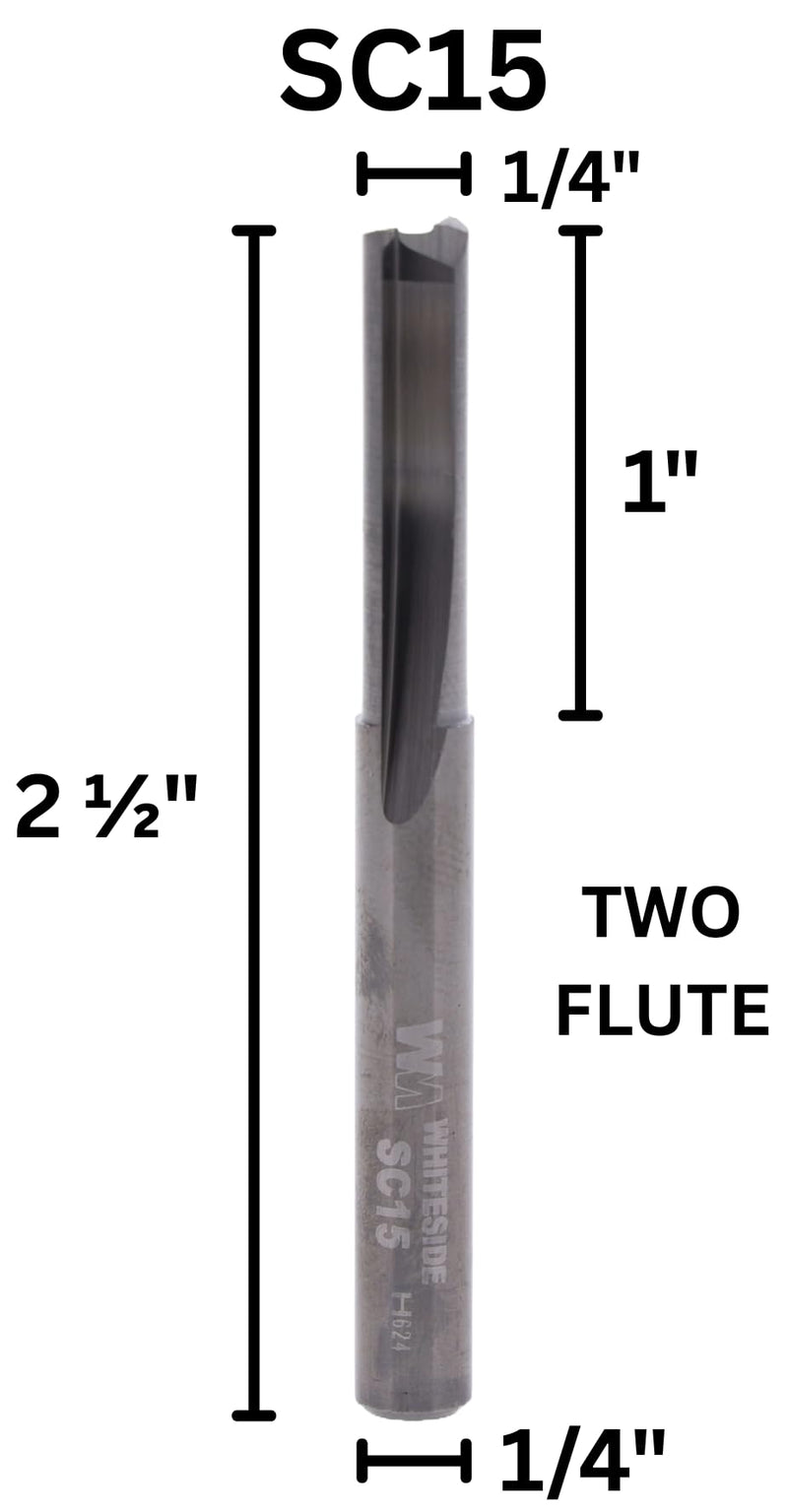 Whiteside Router Bits SC15 Standard Straight Bit with Solid Carbide 1/4-Inch Cutting Diameter and 1-Inch Cutting Length