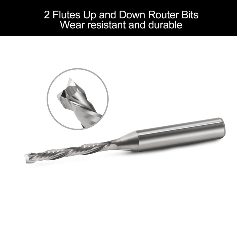 2 Pack Compression Spiral Router Bit 1/4 Inch Shank 1/8 Inch Cutting Dia. Upcut and Downcut CNC Router Bit Solid Carbide, Ideal for Wood Cutting, Slot Mortise, Engraving 2