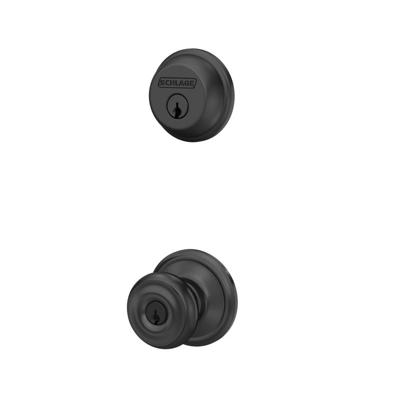 Schlage FB50N G GEO 622 Single Cylinder Deadbolt and Keyed Entry Georgian Knob, Matte Black