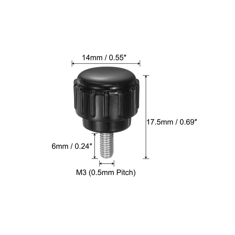 uxcell 20pcs M3 x 6mm Male Thread Knurled Knobs, Thumb Screws Clamping Knobs Grip 14mm Plastic Round Head Hand Knobs Thumbscrews, Black M3 x 6mm x 14mm