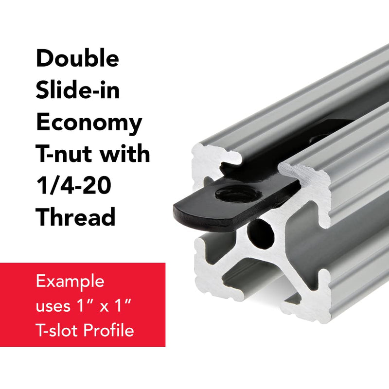 8020, 3280, 10 Series 1/4-20 1/4 Double Threaded Slide in Economy T-Nut Steel T-Slot Accessories for 80/20 Aluminum Extrusion Hardware Nuts (25 Pack) 25