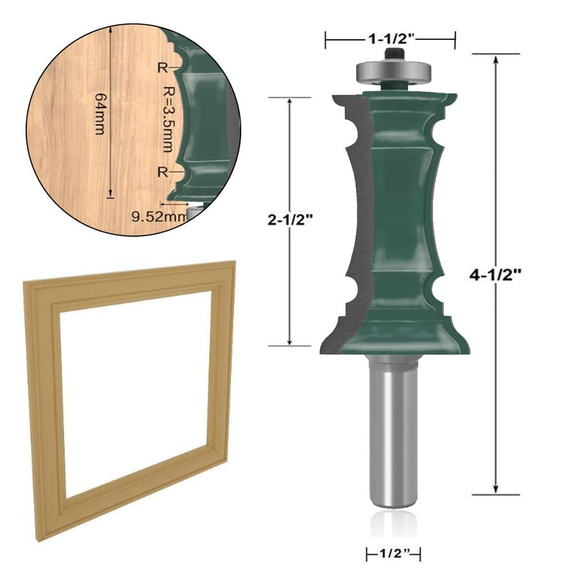 OLETBE 2 PCS Router Bit Set 1/2-Inch Shank Woodworking Wood Molding Cutter Mitered Panel Cabinet Door Router Bits Sets Woodwork Router Cutting Tools Picture Frame Router Bits(Steel) STEEL