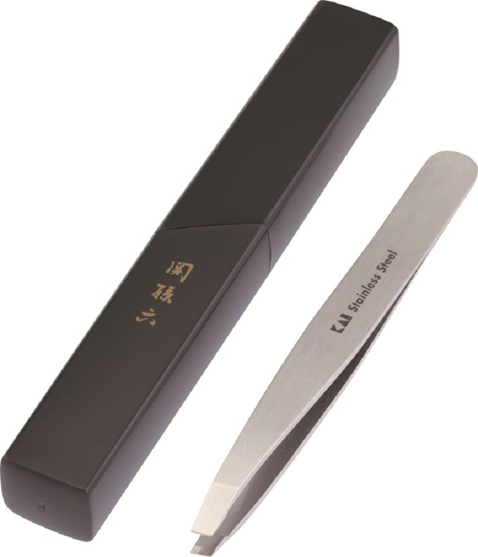 Kai Brand KAI Magoroku Seki Tweezers, Slanted Tip, Storage Case Included, Silver, For Tweezers, Unwanted Hair HC1806 - NewNest Australia