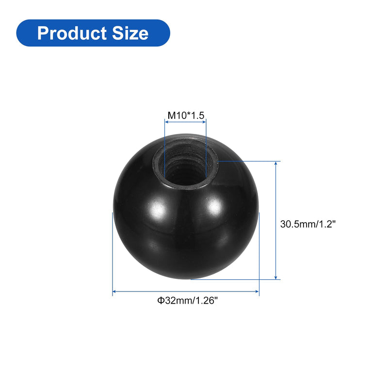 uxcell Threaded Ball Knobs, M10 Female Thread Phenolic Thermoset Ball Knob 32mm Dia Round Operation Ball Handles for Machine Lever Handle, Black
